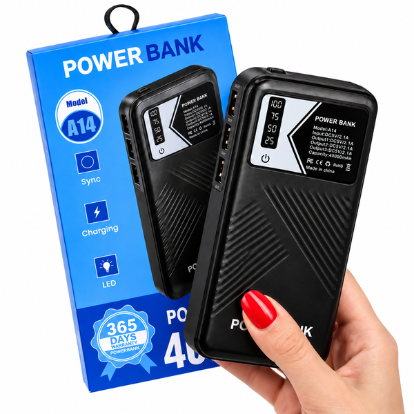 Зовнішній акумулятор (Повербанк) A14 40000 мА&middot;год (3xUSB, LED-дисплей, ліхтарик) PW-A14 фото