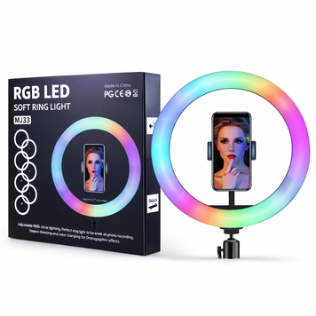Кільцева RGB лампа MJ33 33 см з тримачем для смартфона MJ-33RGB фото