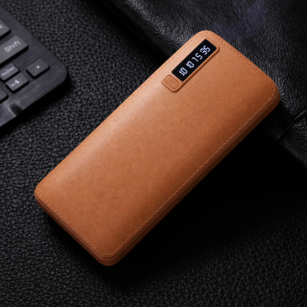 Повербанк 20000 мА&middot;ч 3&times;USB LCD-дисплей корпус из экокожи, коричневый PB-20BR фото